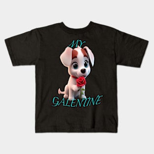 My galentine puppy with red roses Kids T-Shirt